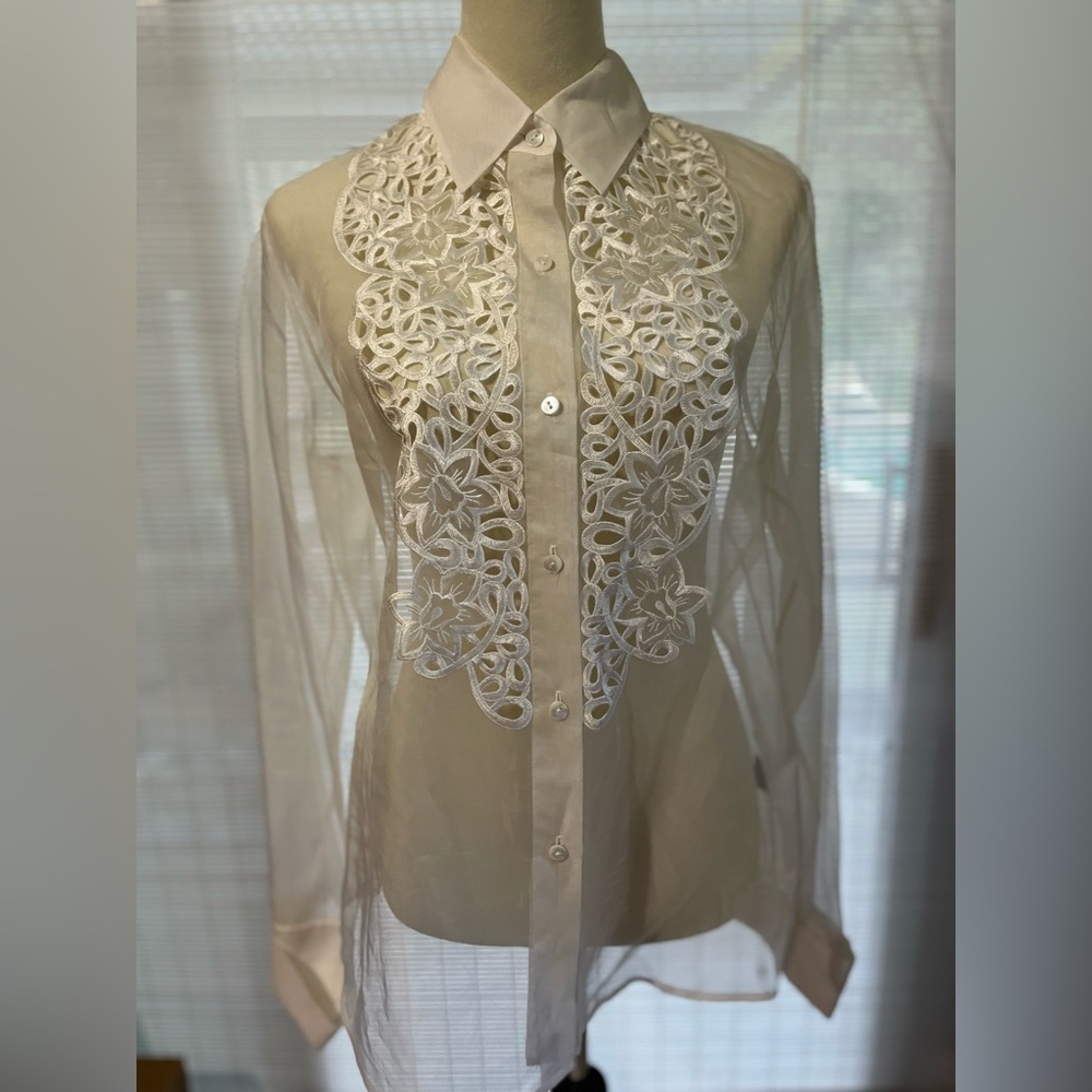 NWT Linda AllardEllen Tracy sheer white with Lace blouse Vintage